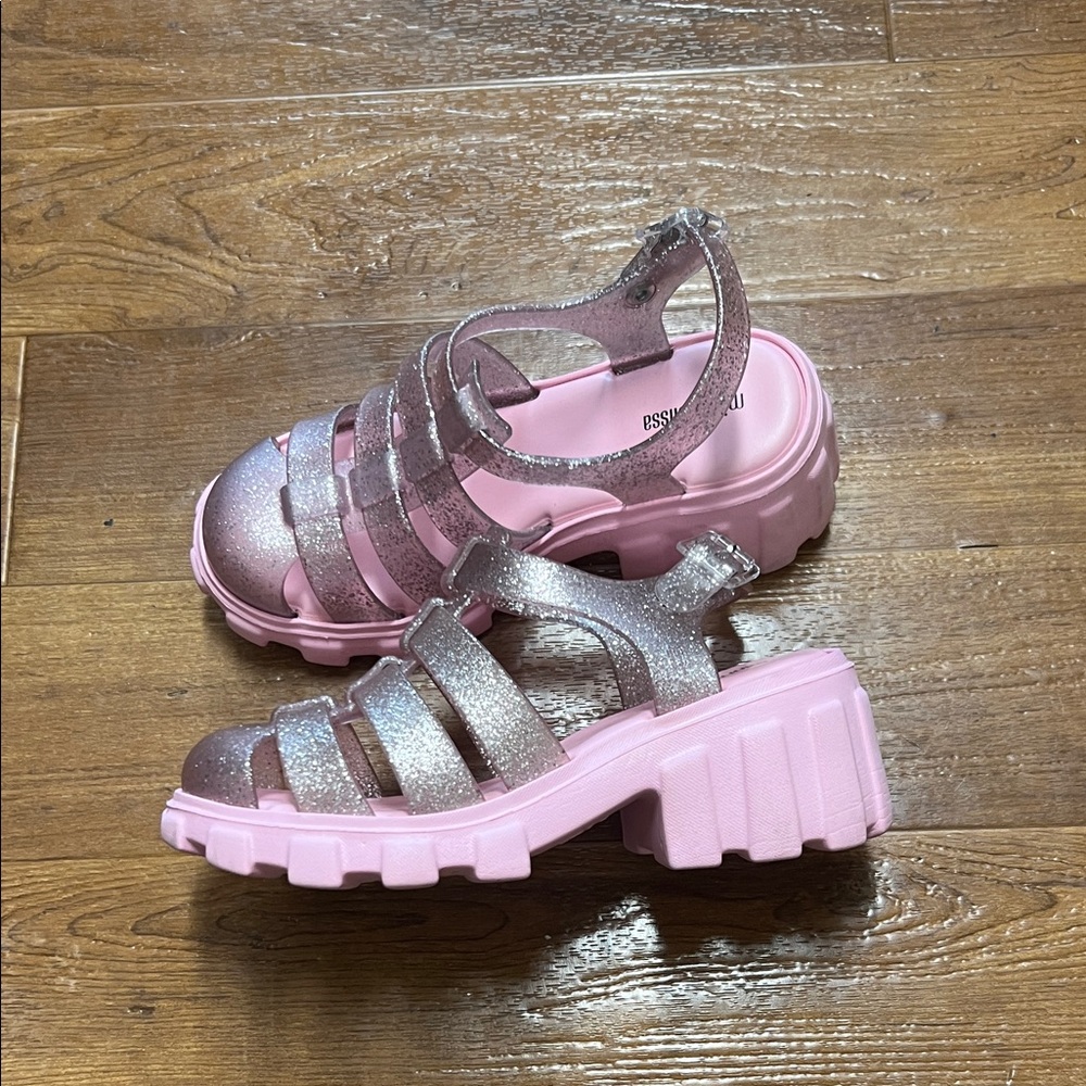 Mini Melissa Pink Glitter Chunky Sandals